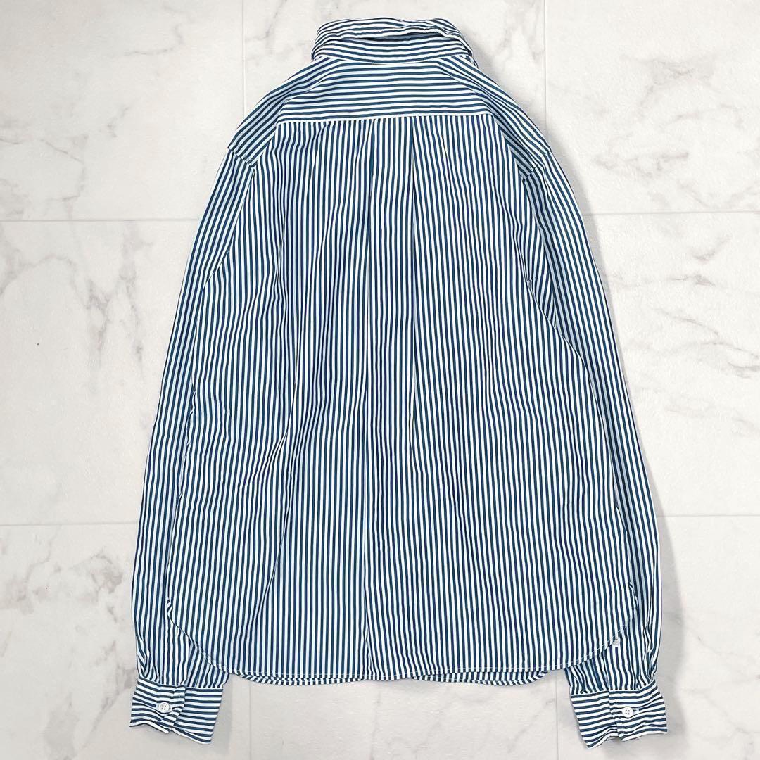 極美品　マカフィー　リネンレギュラーシャツ　ブルーストライプ　38 美品】マカフィー レギュラーカラー リネン100% ストライプ