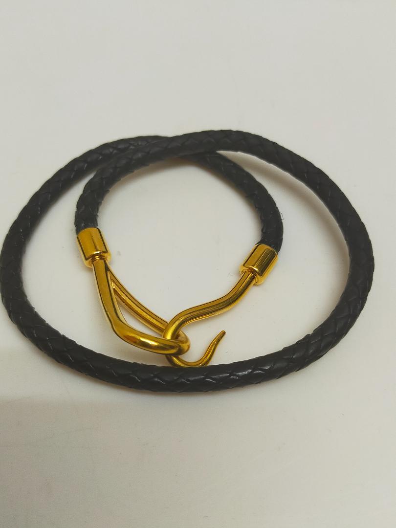 エルメス　ブレスレット　金色X黒革