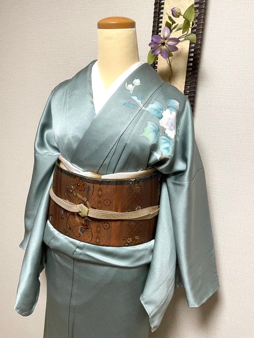 未使用　正絹　訪問着　草花に墨流し 身丈（肩から）159㎝