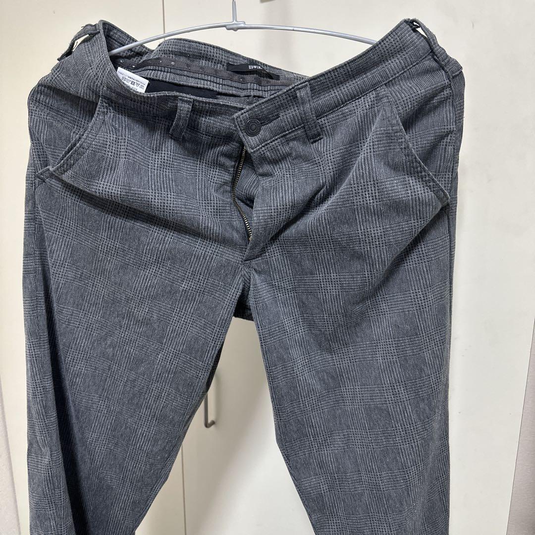EDWIN デニスラ スリムテーパードパンツ31グレー チェック柄 EDB102