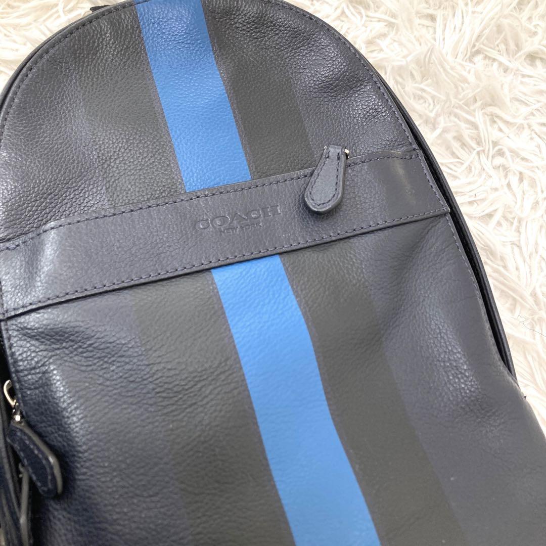 【美品】coach ボディバッグ シボ革 ネイビー ヘリテージ