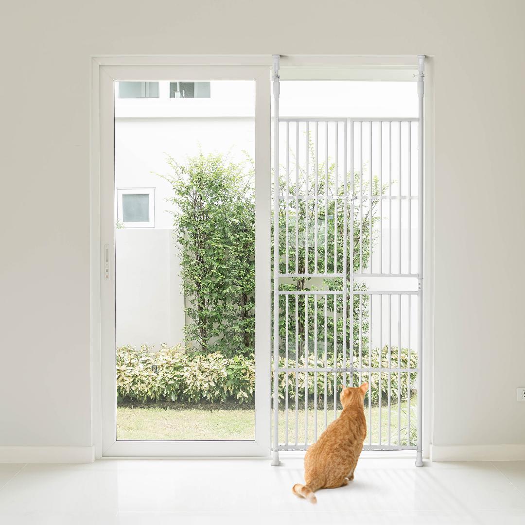 ペット ドア ケージ 留守番 保護 ネコ 脱走防止 猫用 (ホワイト)