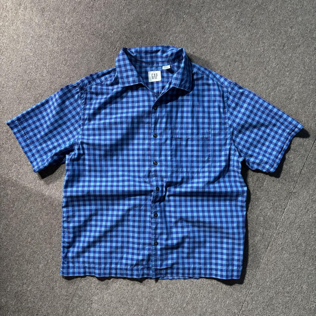 OLD GAP 00s オープンカラー ボックスカット 開襟シャツ チェック