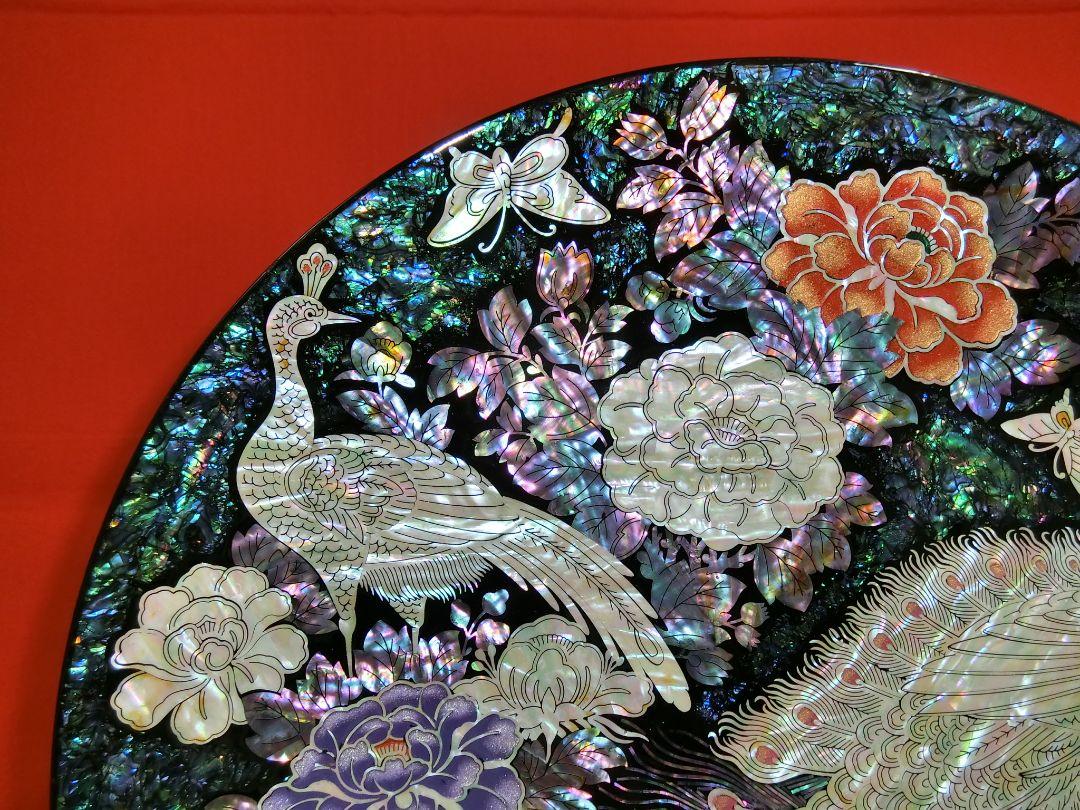 【ART】螺鈿孔雀牡丹紋飾り皿