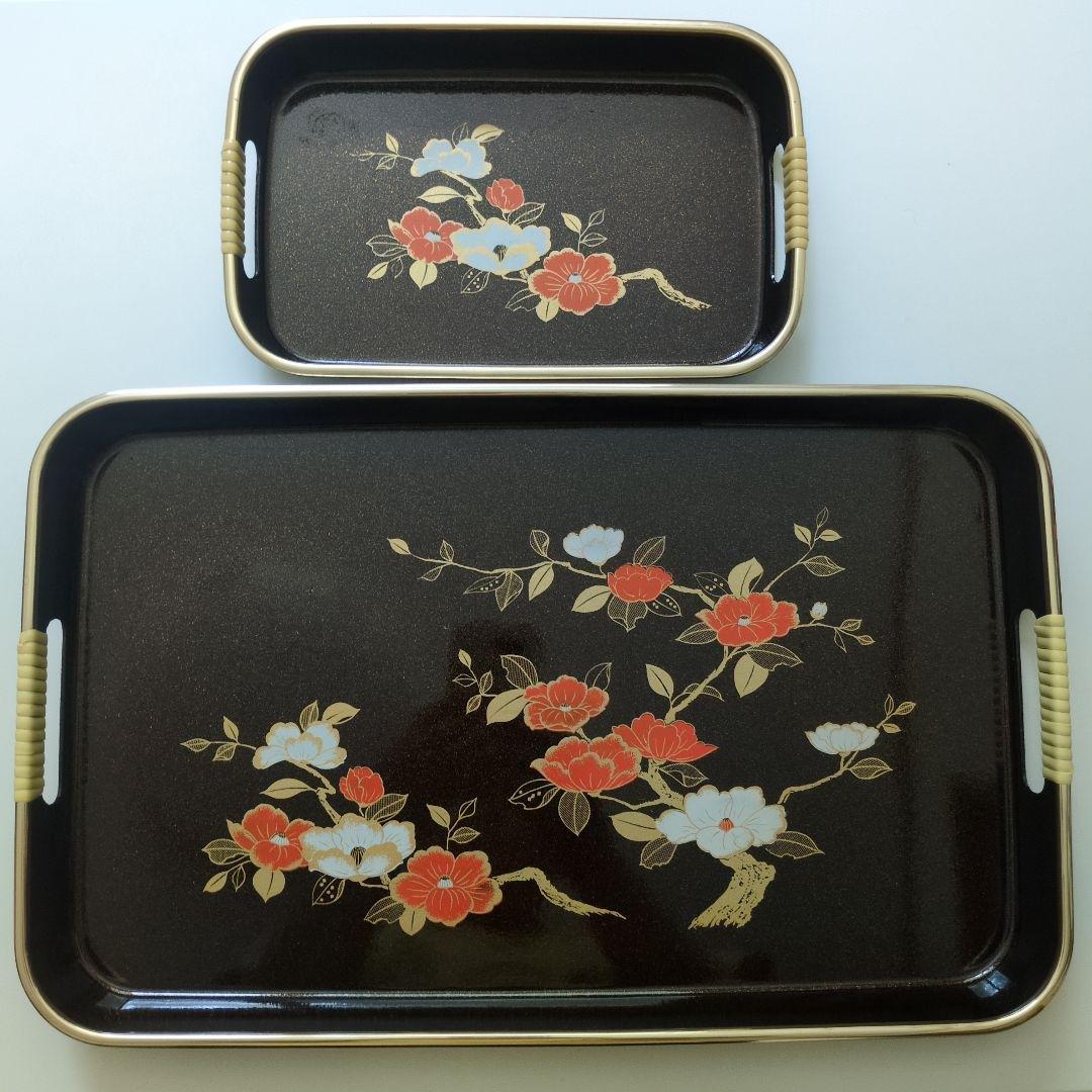 花柄漆器椀と黒漆トレイのセット 漆器 花柄 お盆セット トレー - メルカリ