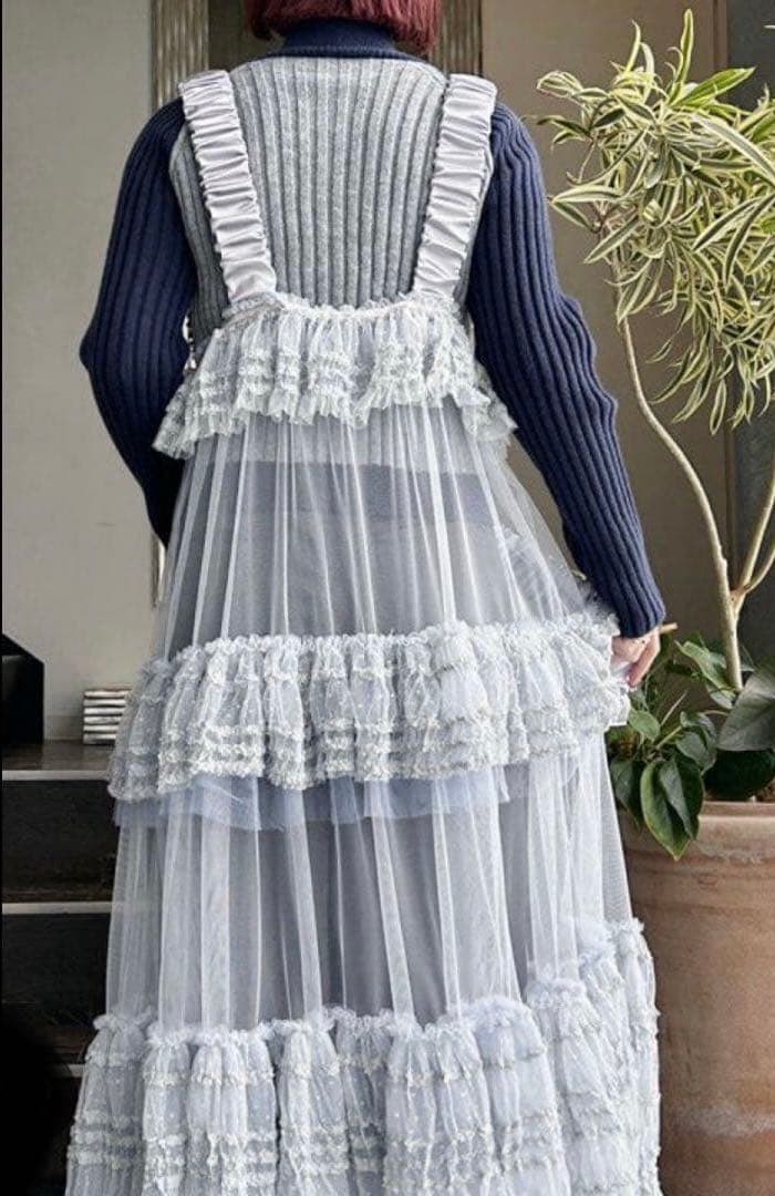 チュールフリルレイヤードワンピース