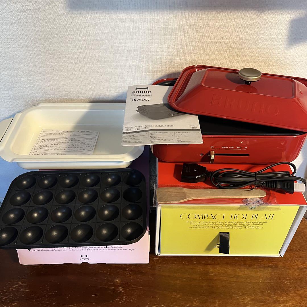 BRUNO コンパクトホットプレート レッド+せらミックコート鍋