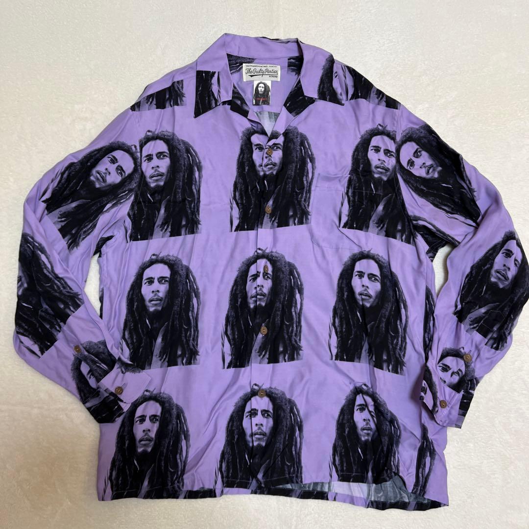 ワコマリア×ボブマーリー 長袖 アロハシャツ M オープン パープルM・WACKOMARIA