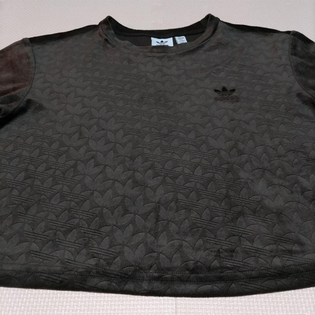 adidas アディダス クロップ ベロア モノグラム Tシャツ
