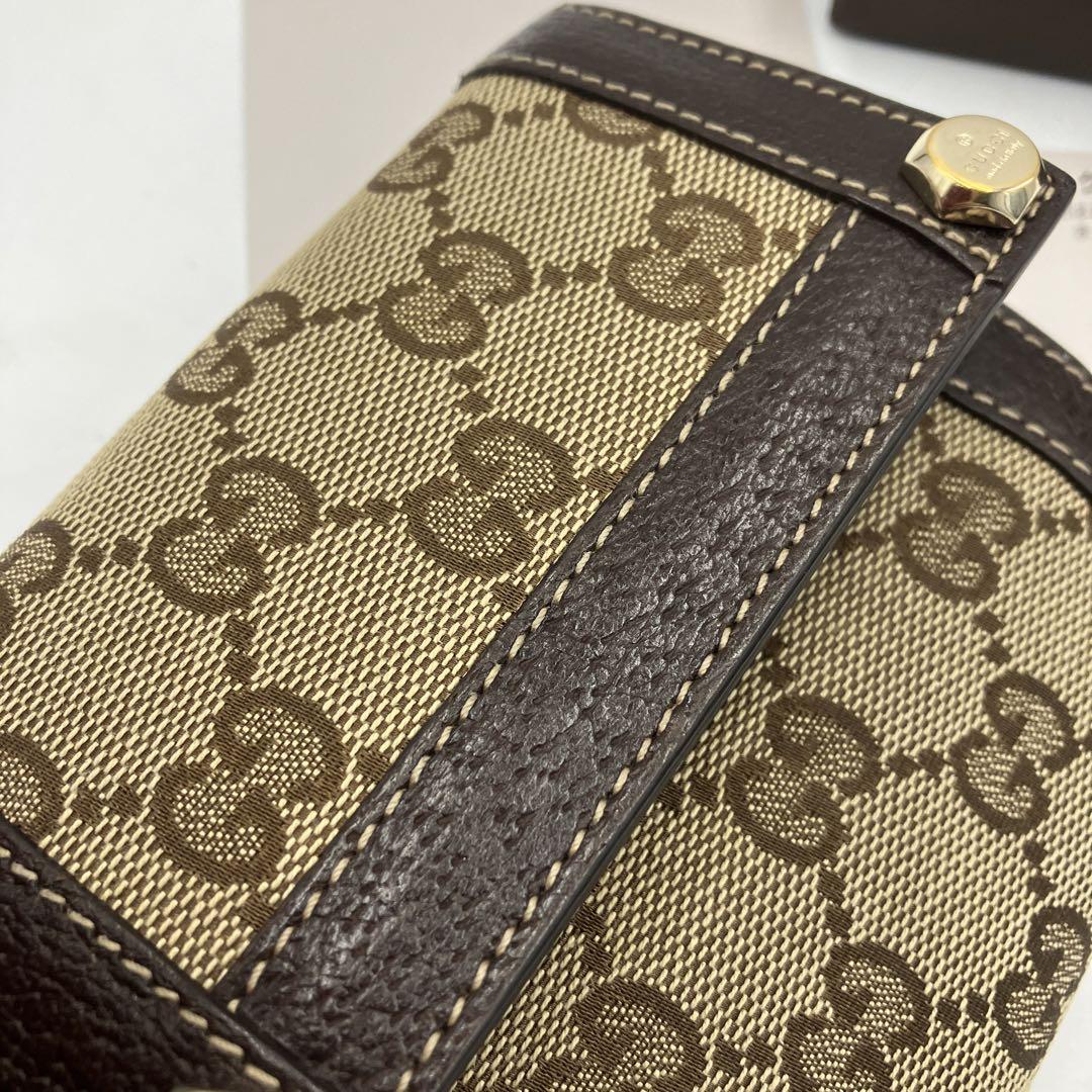 美品✨GUCCI 長財布　GGキャンバス ロゴプレート　ブラウン　Wホック GUCCI グッチ 長財布 ウォレット GGキャンバス ブラウン ロゴ