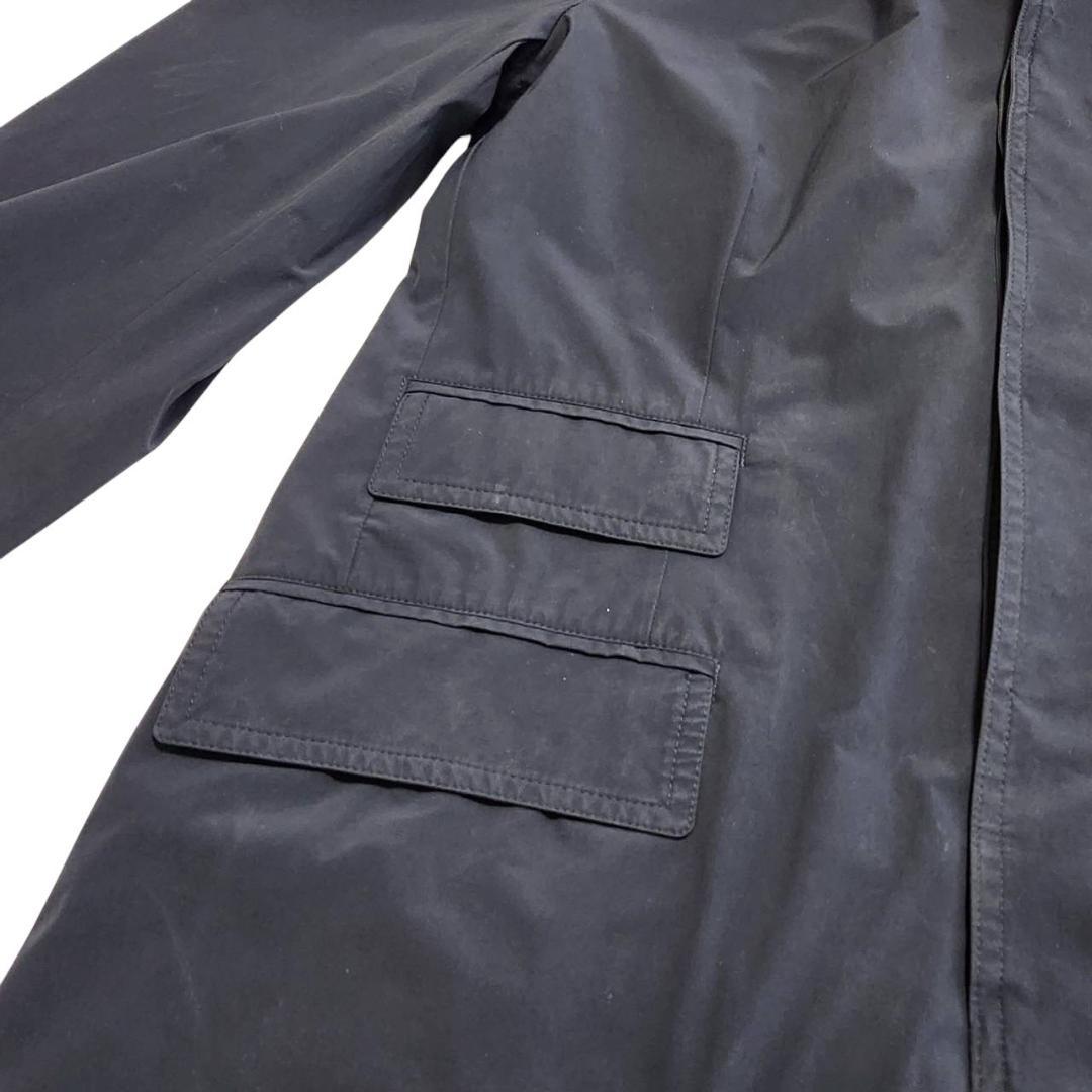 【良品 鑑定済】エルメス スプリングコート メンズ 48L 紺色 比翼 ナイロン
