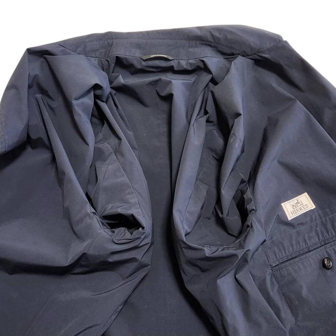 【良品 鑑定済】エルメス スプリングコート メンズ 48L 紺色 比翼 ナイロン