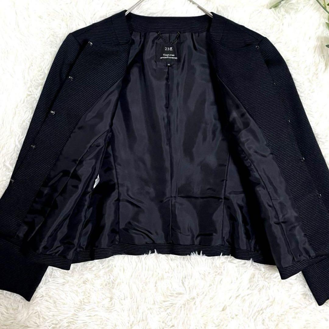 【大きいサイズ2XL】23区　ノーカラージャケット　ネイビー　44