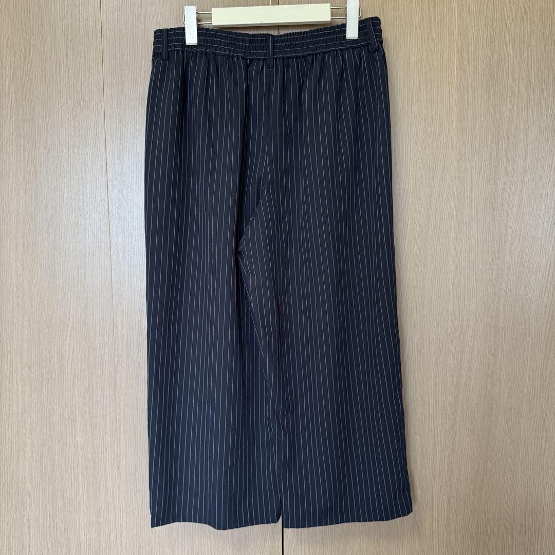 ストライプワイドパンツ size LL ネイビー ストレッチ - メルカリ