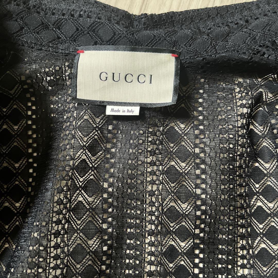 GUCCI グッチ シルク パターン フリル レース シャツ ブラウス 画像2
