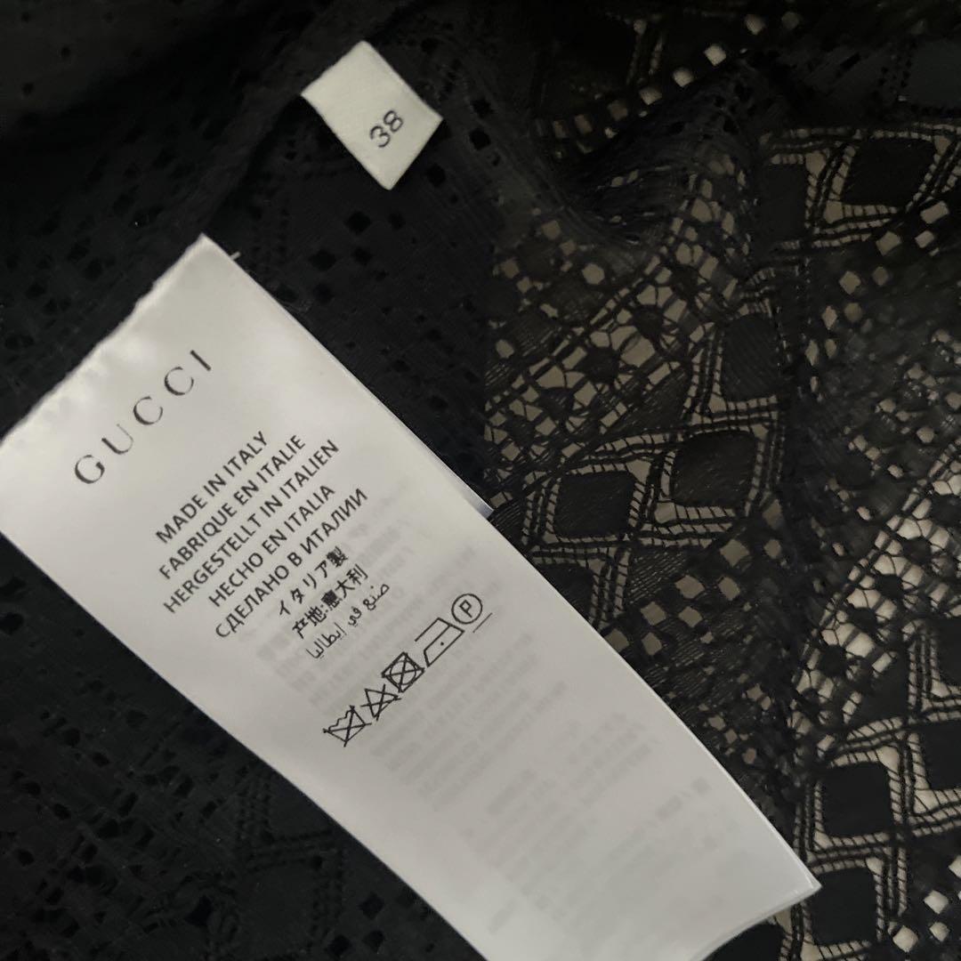 GUCCI グッチ シルク パターン フリル レース シャツ ブラウス 画像3