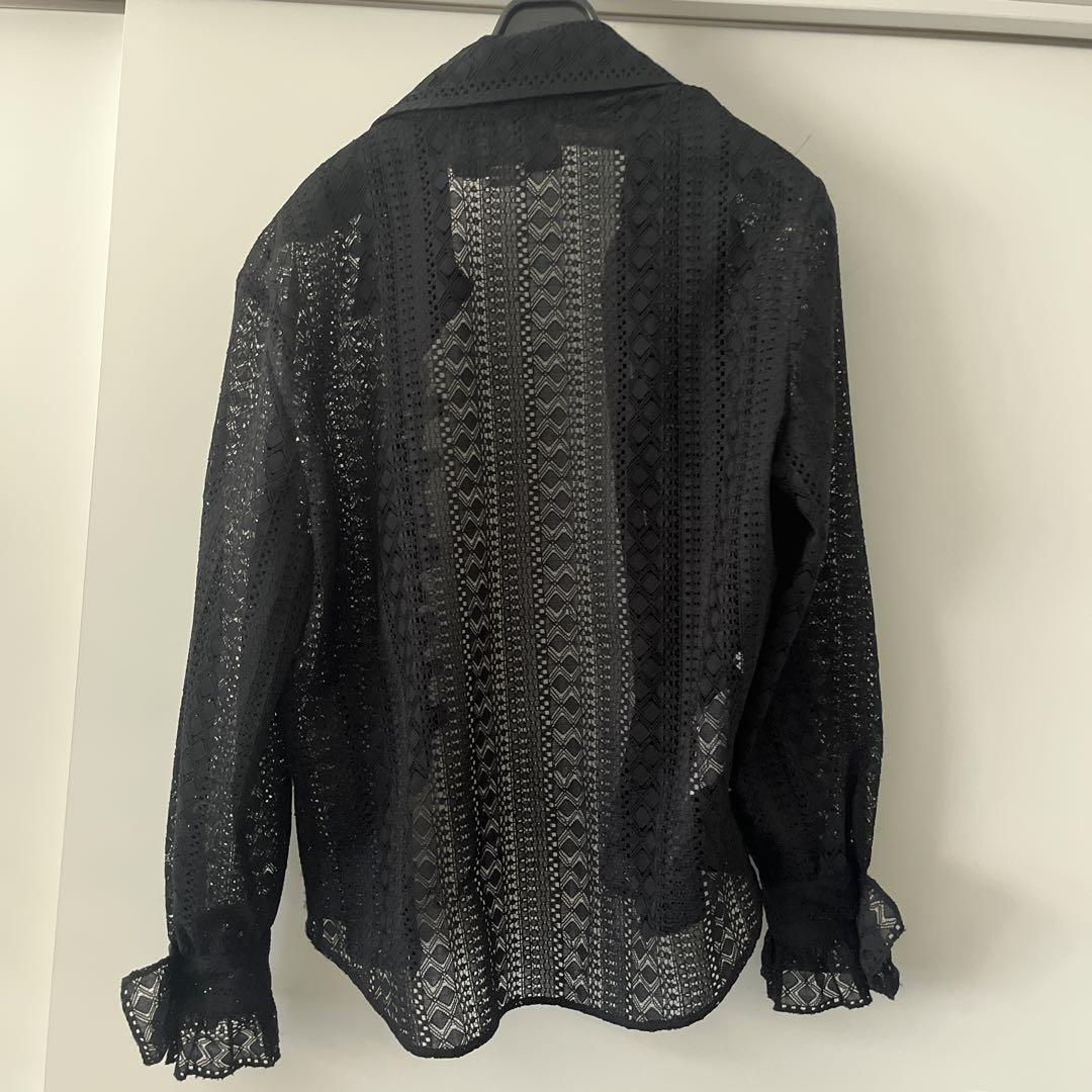 GUCCI グッチ シルク パターン フリル レース シャツ ブラウス 画像5