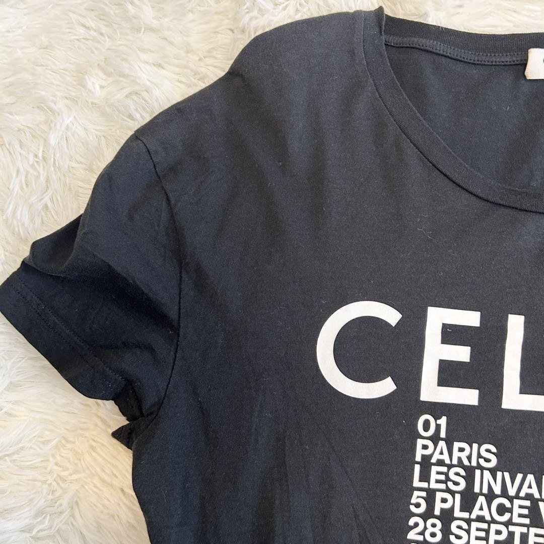 美品✨セリーヌ　CELINE Tシャツ　ロゴT 半袖　カットソー　黒色　ブラック