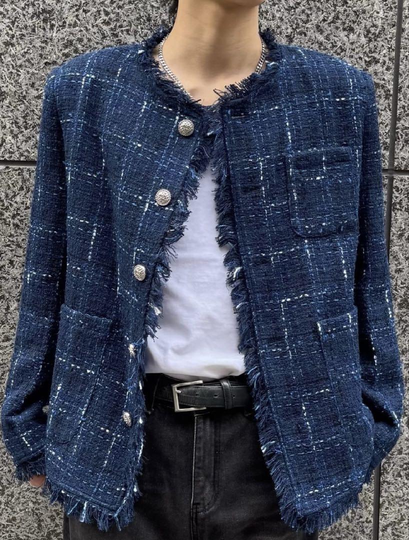 【ALUDE SELECT】blue check tweed jacket