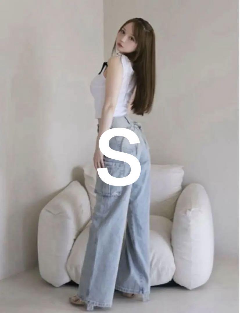 andmary Back ribbon denim cargo pants S レディース