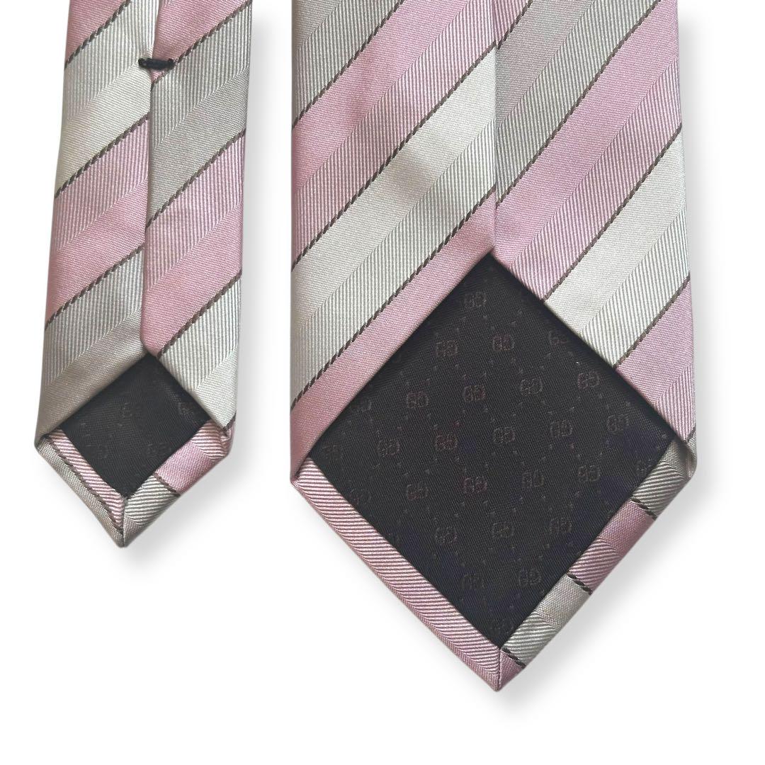 美品✨GUCCI ネクタイ　グッチ　ストライプ　ジャガード　ピンク