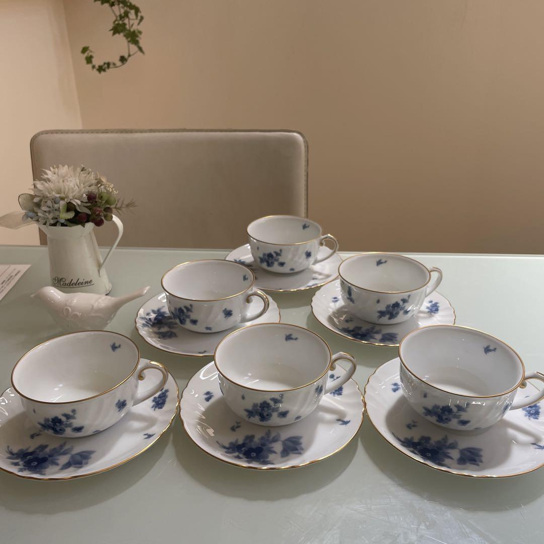 値下げ！大倉陶園ブルーフラワーコーヒーカップ&ソーサー 6客セット珈琲紅茶兼用