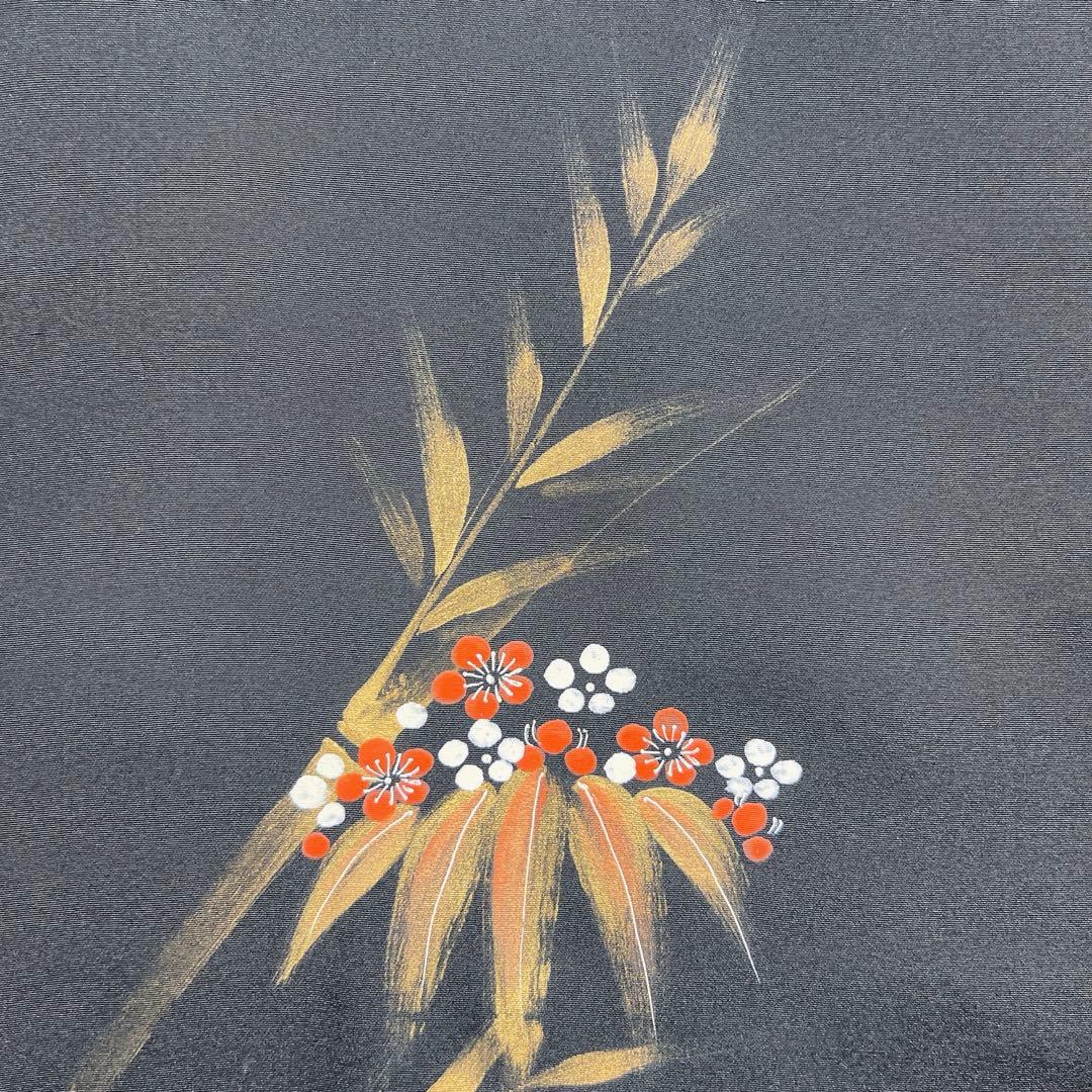 羽織 正絹 金彩 梅花 竹 笹の葉 羽織紐付き 黒羽織 着物 071tz 羽織 正絹 金彩 梅花 竹 笹の葉 羽織紐付き 黒羽織 着物 071tz