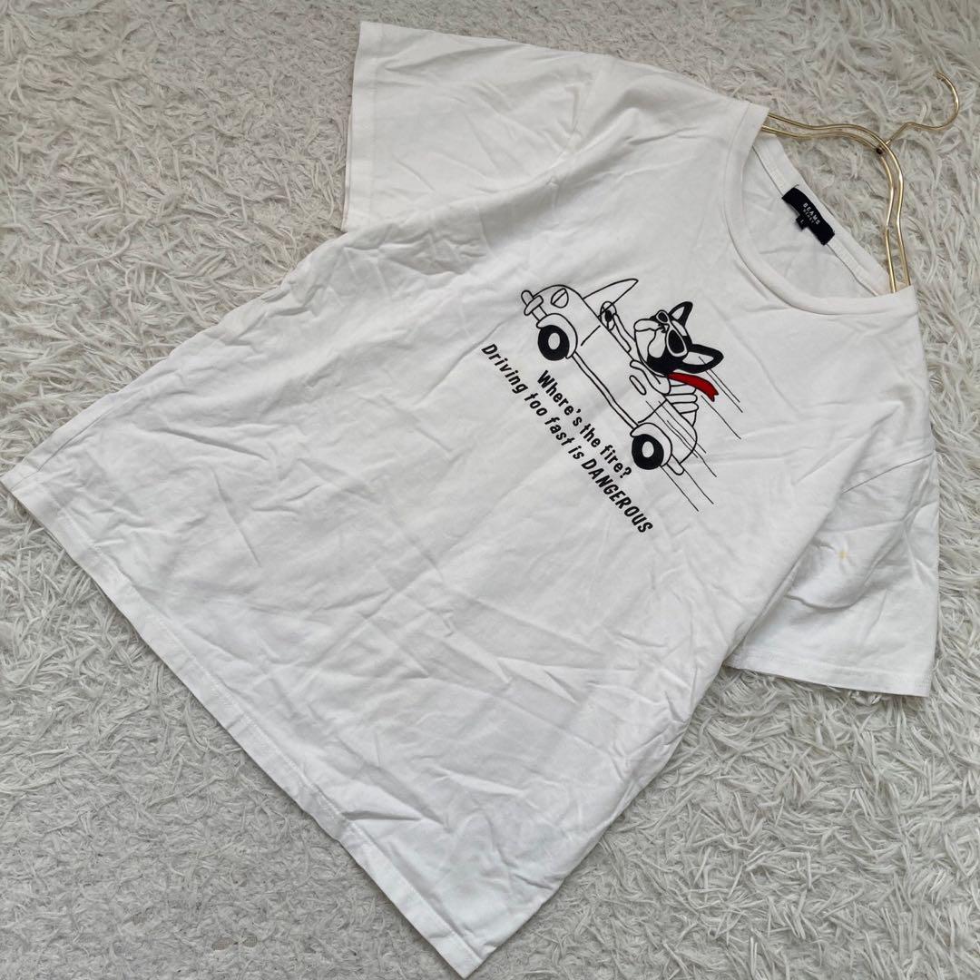 BEAMS HEART プリントTシャツ ホワイト L 犬　カジュアル