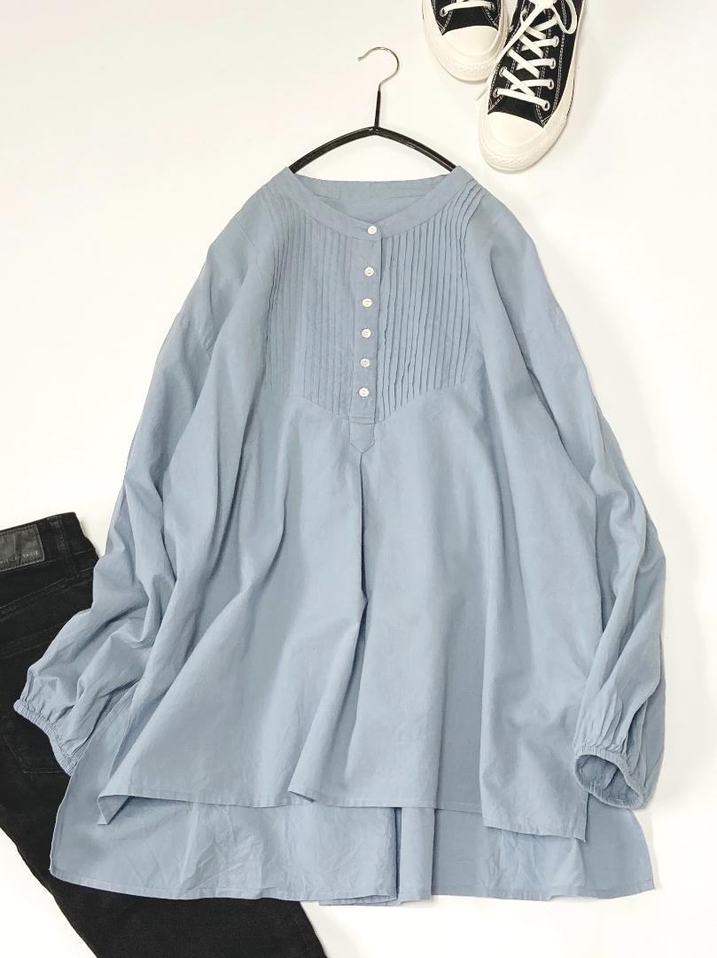 美品サニーレーベルきれい色ゆったりエアリーコットンタックドレスシャツ♪