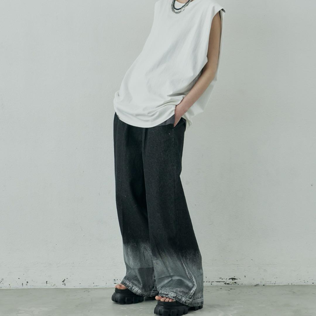 AIVER 加工バギーデニムスラックス ブラック×シルバーL