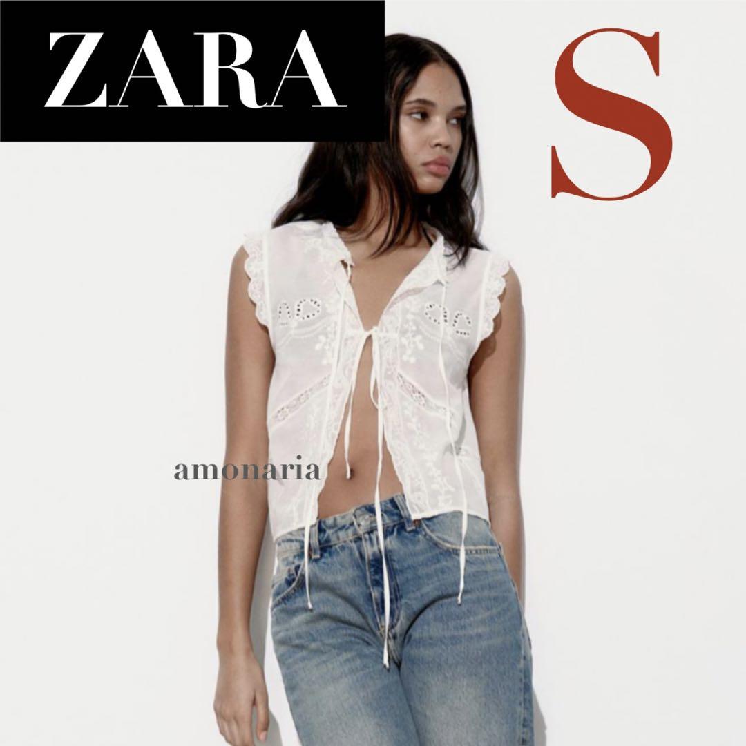 【新品】ZARA リボンエンブロイダリートップス　刺繍トップス　トップス