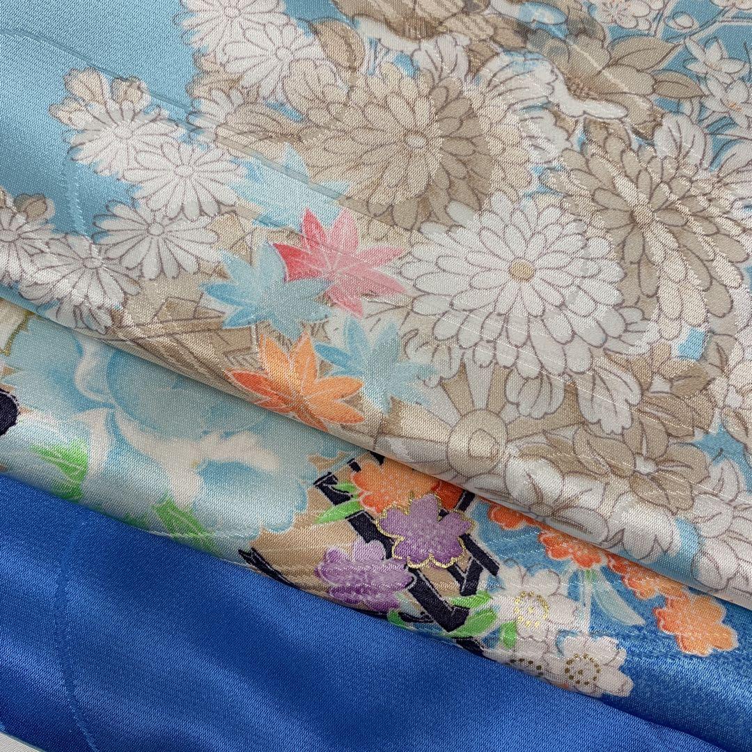 504agu11□七五三 7歳 女児 着物のみ 花車 水色□未使用品