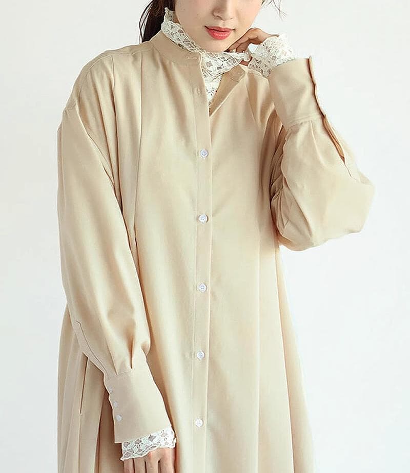 ヴァン Vin Aラインタックワンピース ロングシャツワンピース(10400円)