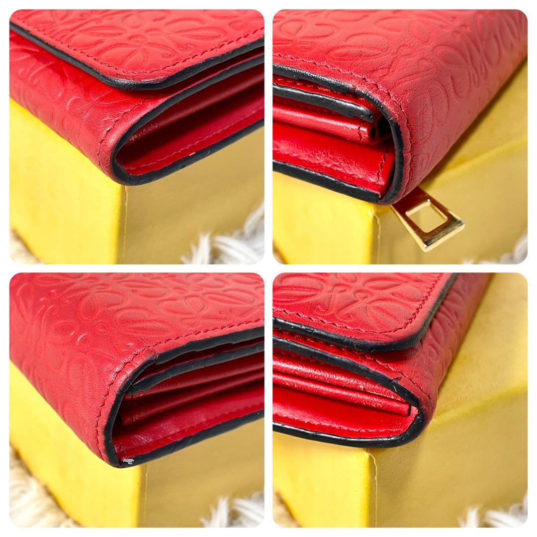 安心鑑定あり】ロエベ 長財布 LOEWE レッド 赤 折りたたみ