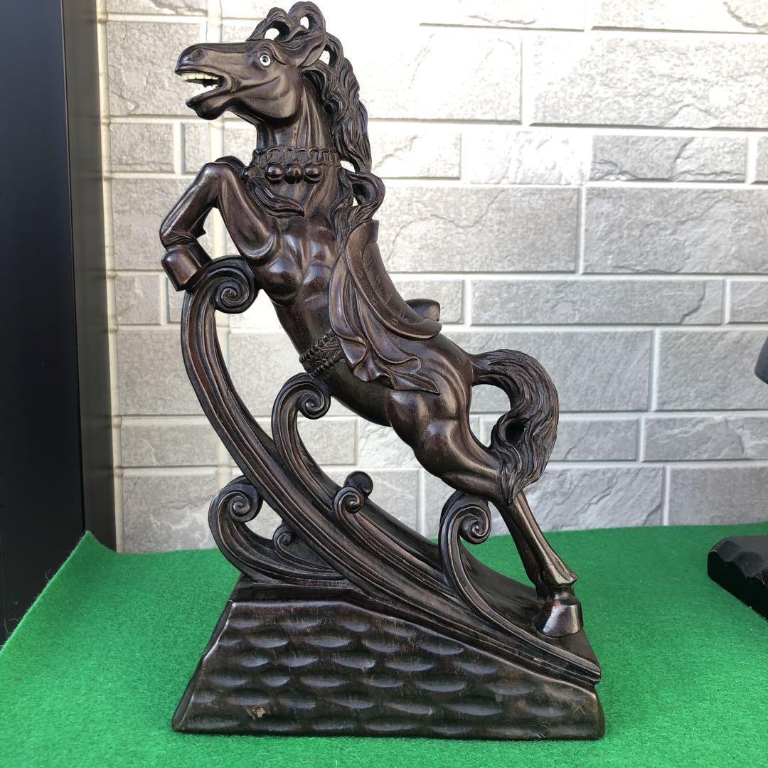 絶品　木製　馬の置物(黒檀仕様) Amazon.co.jp: ZXCTD 黒檀の木彫刻馬の装飾無垢材干支馬ホーム