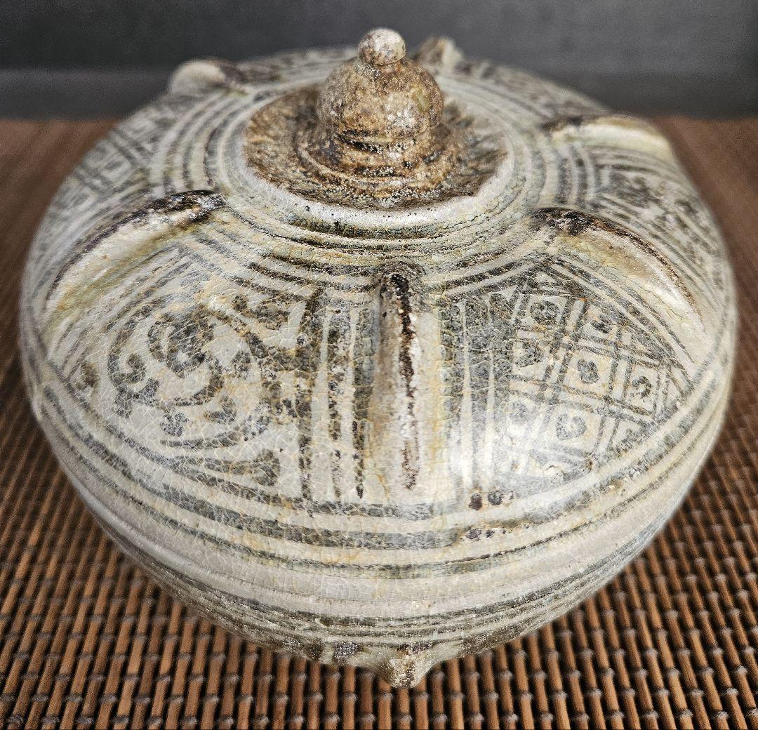 名品❗】16世紀タイ古陶磁器スワンカローク窯宋胡録鉄絵合子蓋物