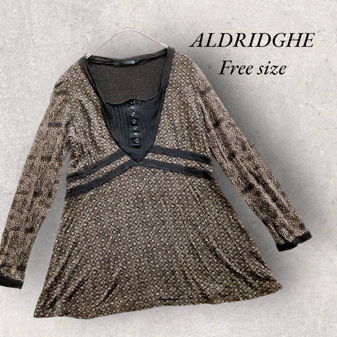 ALDRIDGHE アンゴラ混 長袖チュニック 総柄 レトロ柄 薄手 シアー
