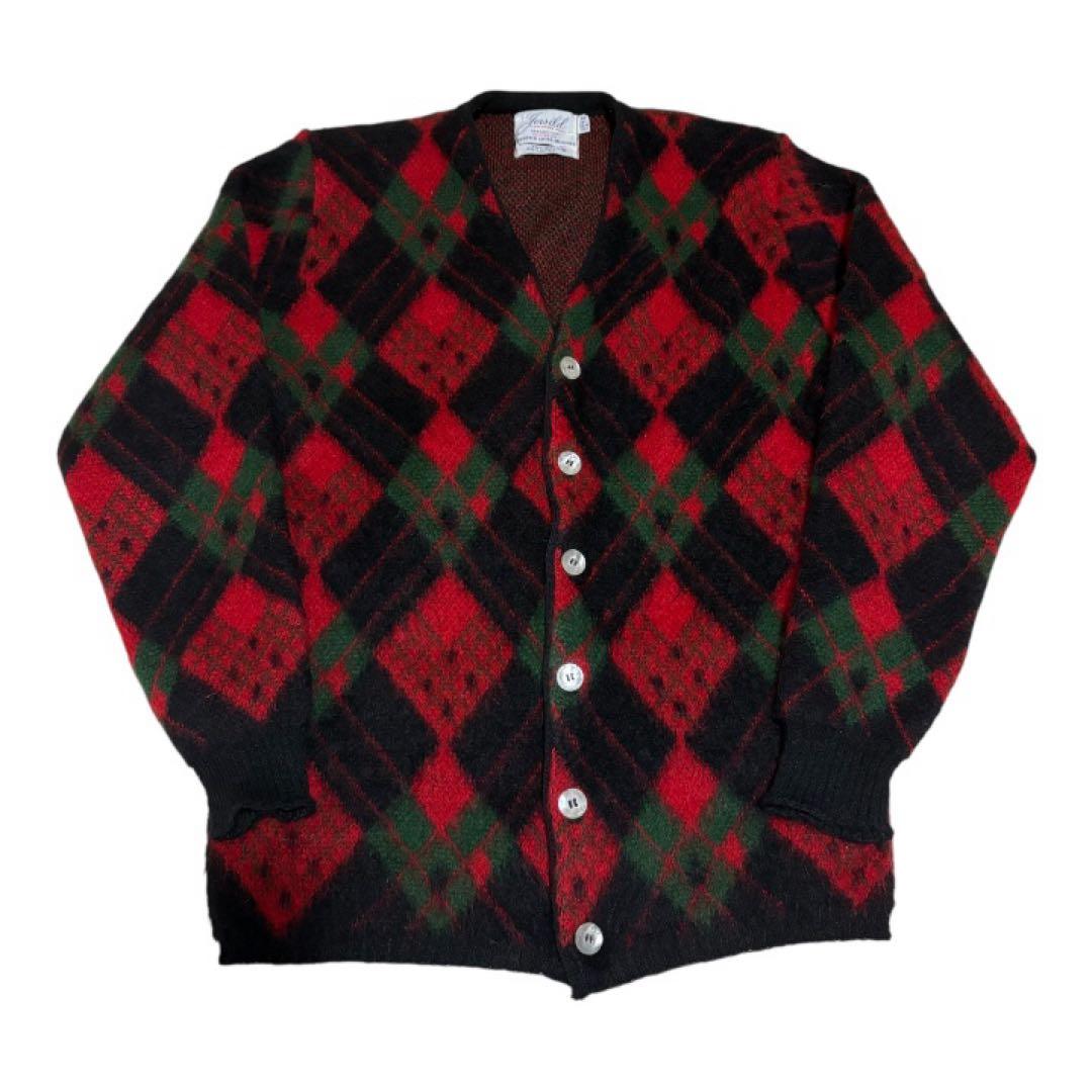 60s アーガイル モヘアカーディガンM
