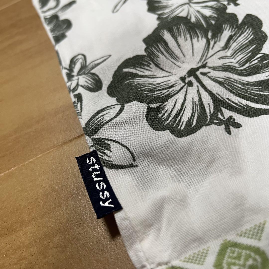 90s STUSSY 紺タグ アロハシャツ ハイビスカス ホワイト 半袖
