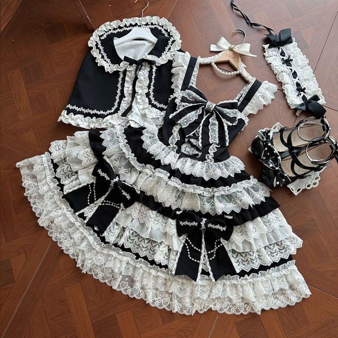 お嬢様 lolita オリジナル洋服 ロリータ ワンピース　ゴスロリ2点セット