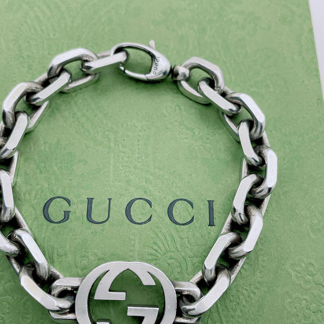 GUCCI 希少　インターロッキング　チェーン　ブレスレット　ワイド　18号