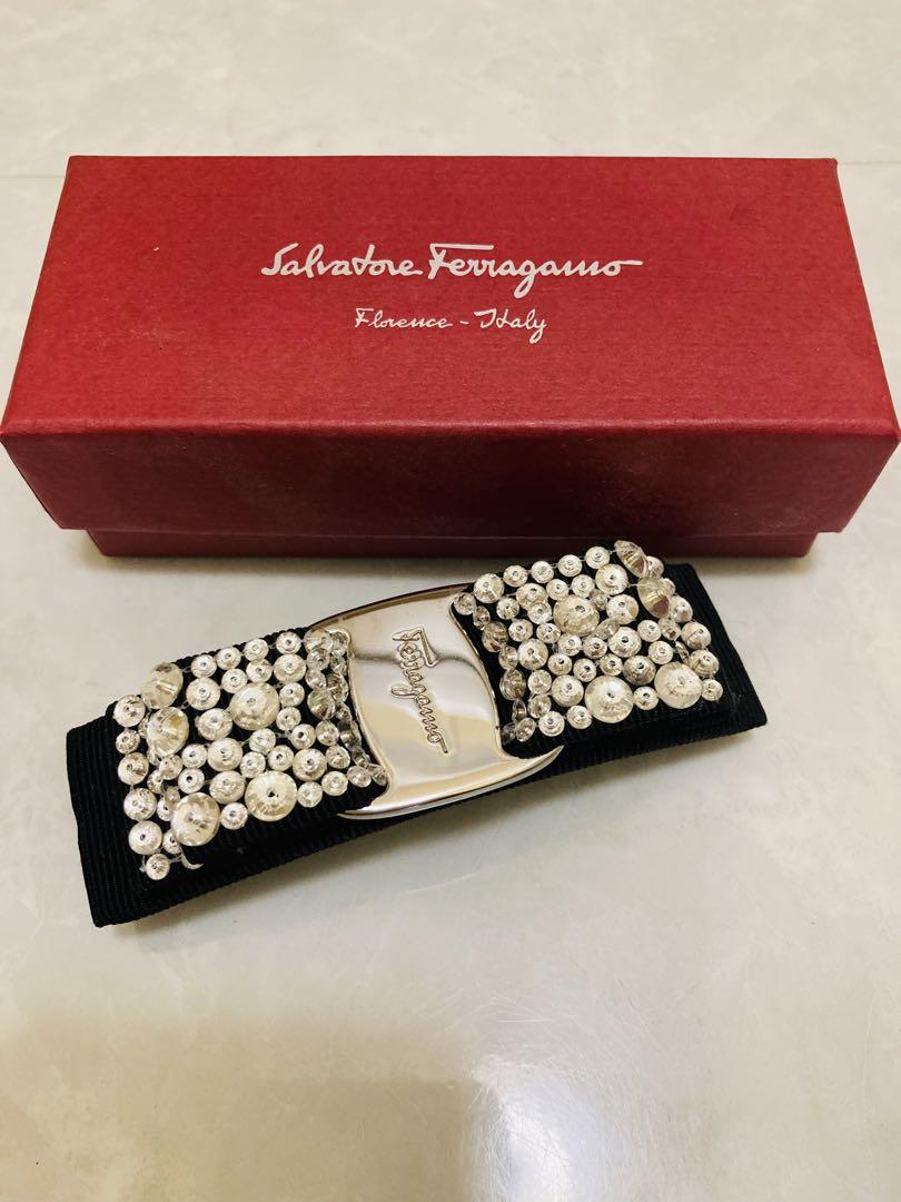 美品・Ferragamoフェラガモ・リボンバレッタ クリスタル FERRAGAMO フェラガモ 34 2759 001 バレッタ ヴァラ リボン