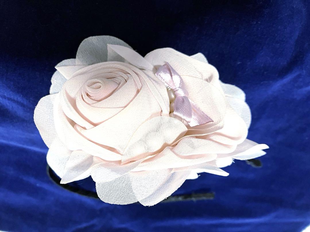 春の薔薇　青みピンクシフォンリボン　カチューシャ　ヘア　アクセサリーヘッドドレス