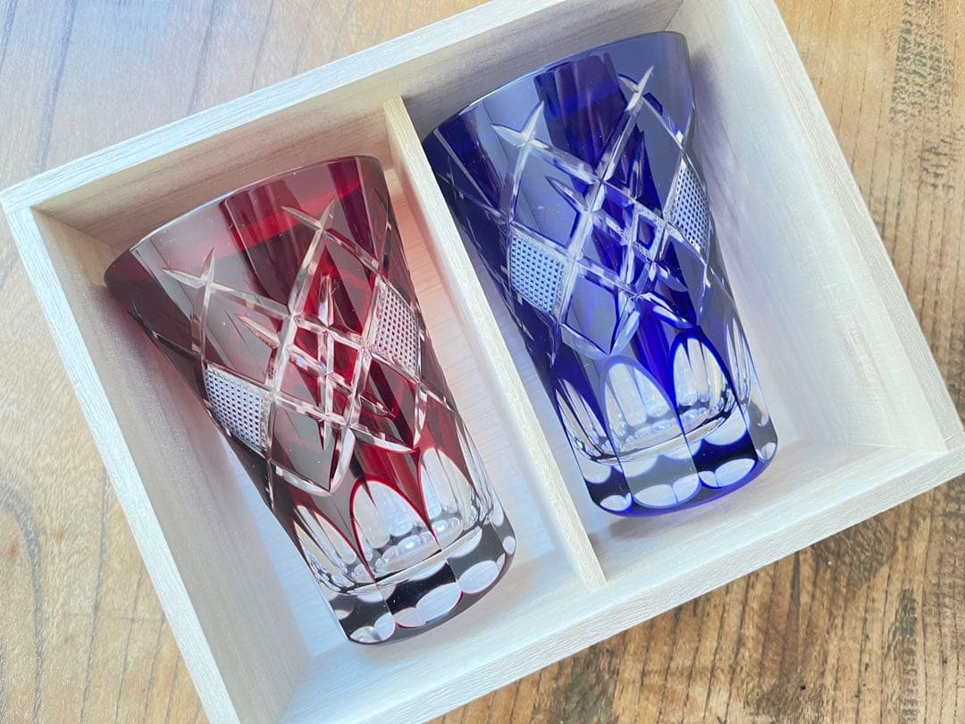 江戸切子 赤青グラスセット