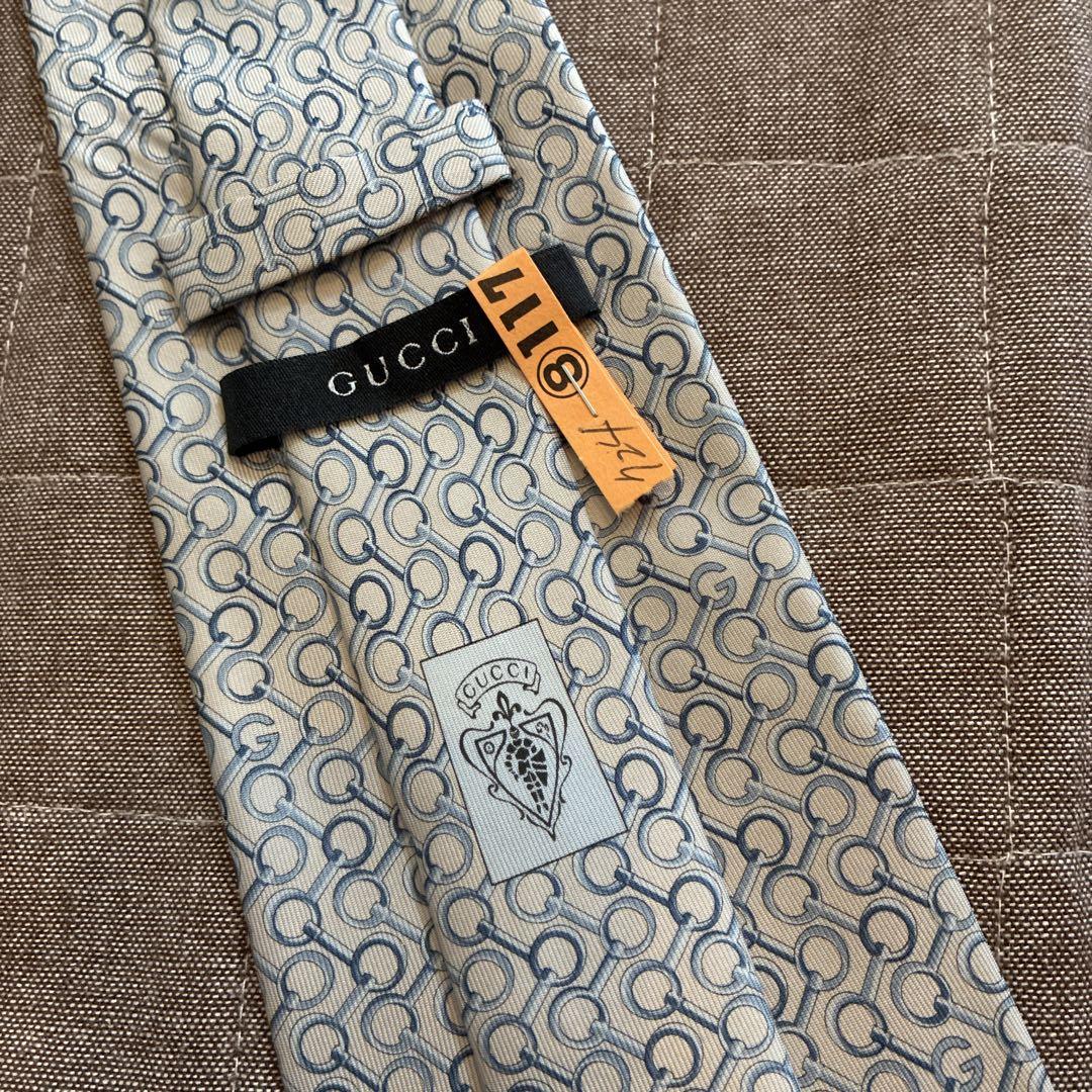 [美品] GUCCI ネクタイ　総柄　レトロ　ブルー系　ビジネス
