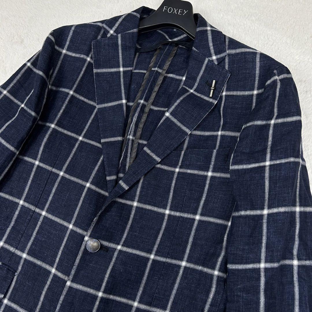 リネン100 TAGLIATORE テーラードジャケット チェック イタリア製