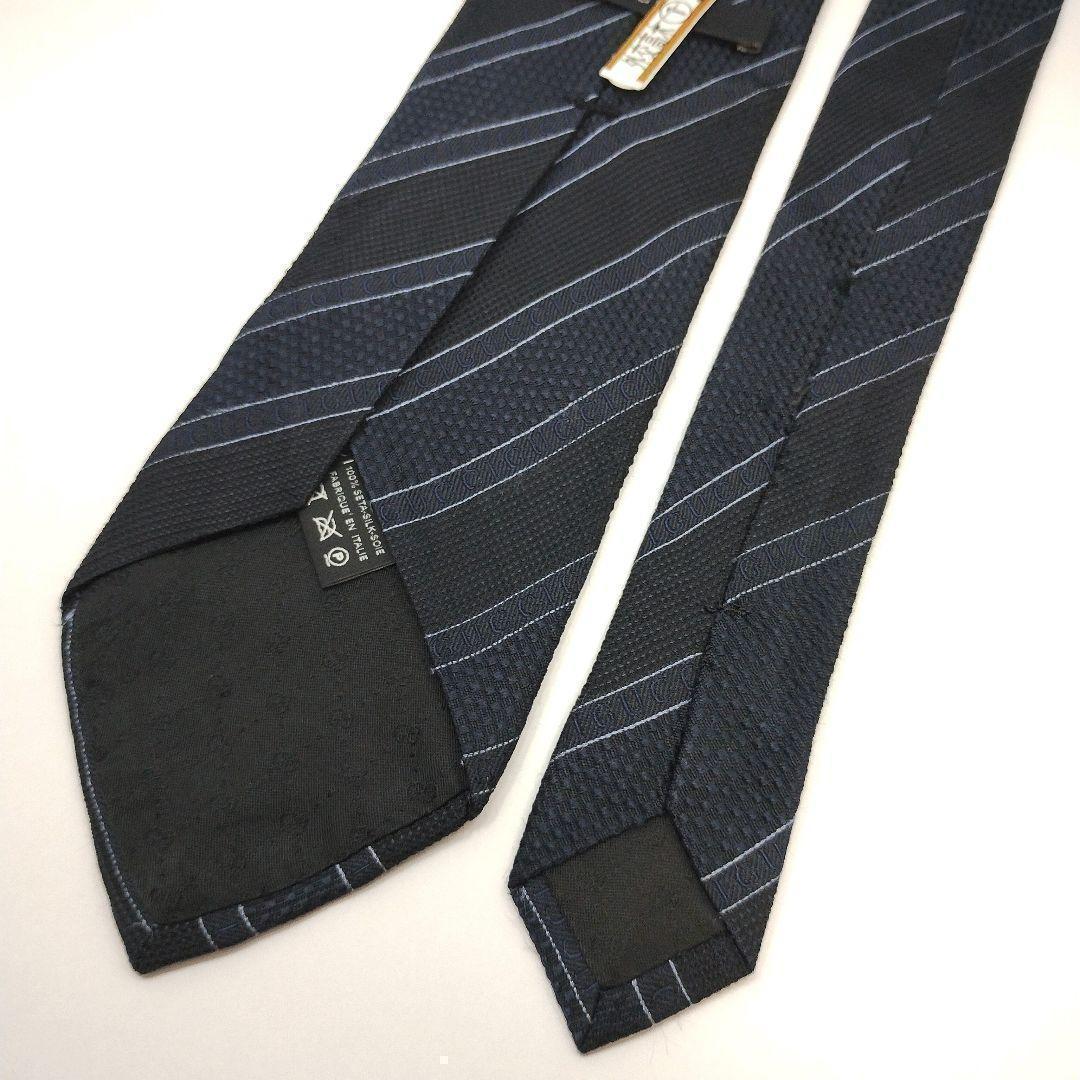 【イタリア製】グッチ ネクタイ ネイビー ブラック ロゴグラム ストライプ 高級