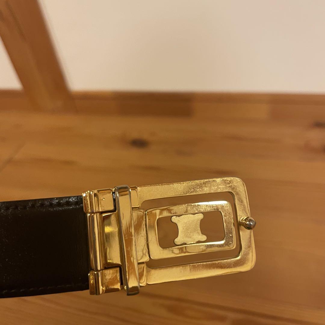 CELINE ブラックレザーベルト ゴールドバックル