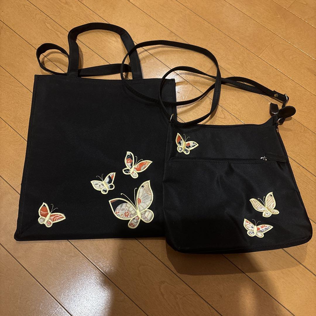 蝶の刺繍 トートバッグとショルダーバッグのセット - メルカリ