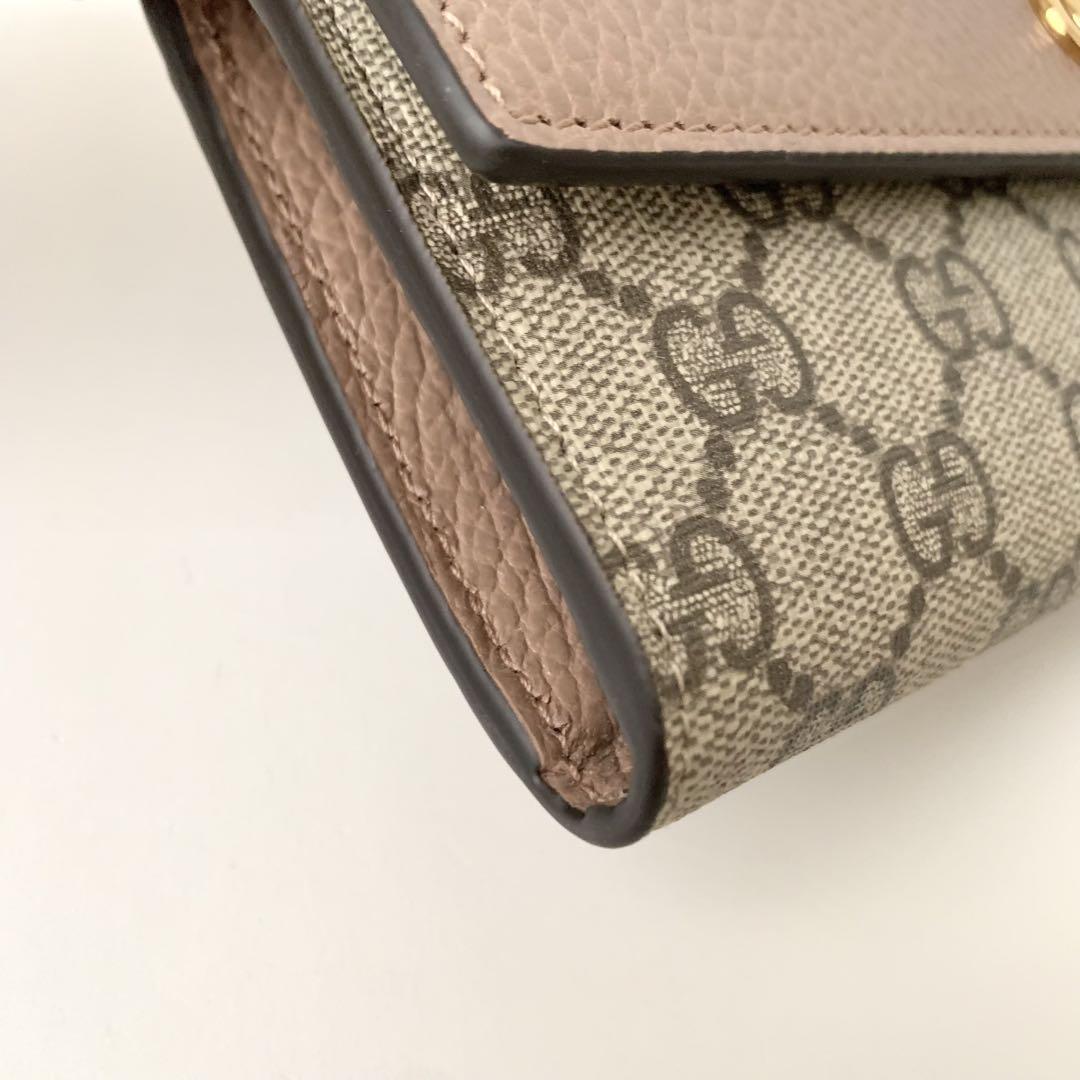 【GUCCI】グッチ　コンチネンタルウォレット　長財布　GGマーモント　ピンク